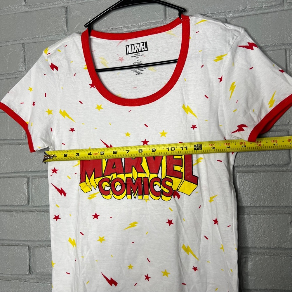 Marvel Comics White Ringer Tee with Red & Yellow Graphics - Picture 7 of 8